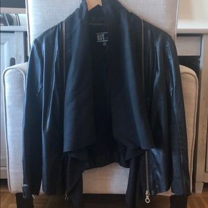 Faux Leather Jacket w/ Suede Shawl Collar